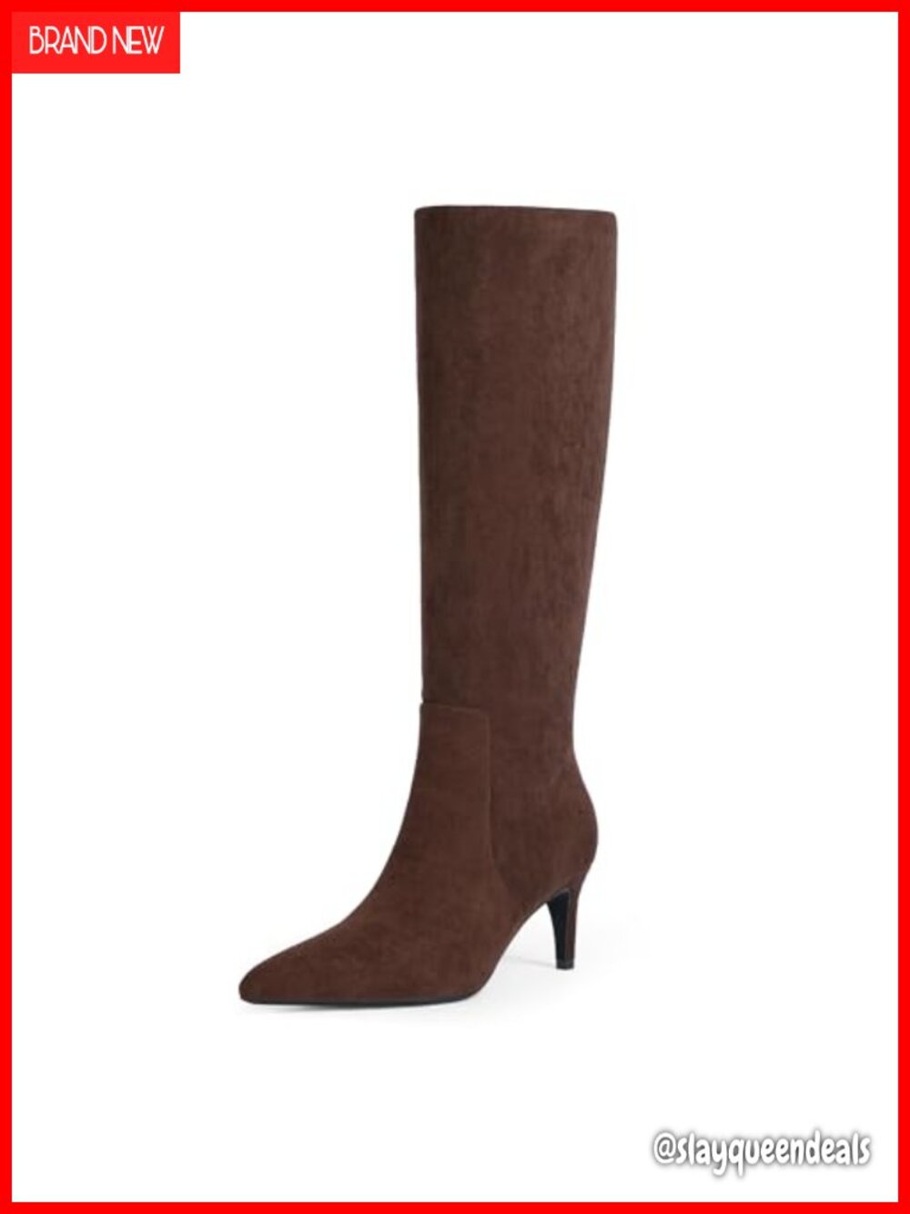 Kitten Heel Knee High Boots Pointed Toe Faux Suede Side Zip Womens Fall